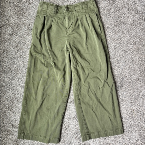 Maeve Pants - Maeve Olive Green Pleated Wide-Leg Chinos